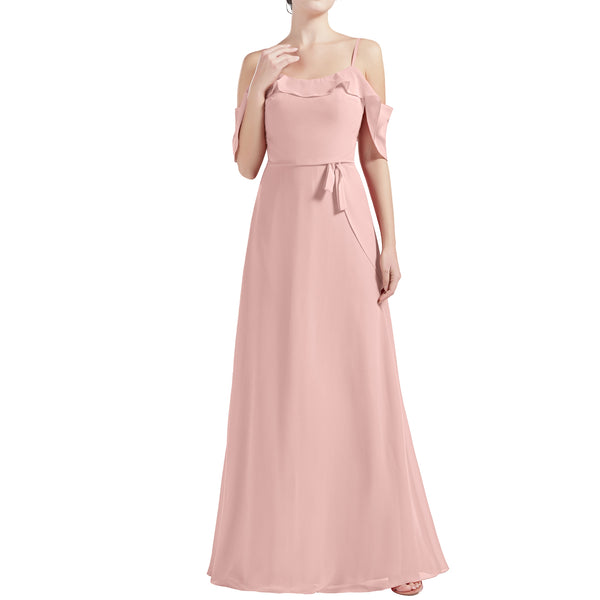 MACloth Women Cold Shoulder Long A Line Wedding Bridesmaid Dresses