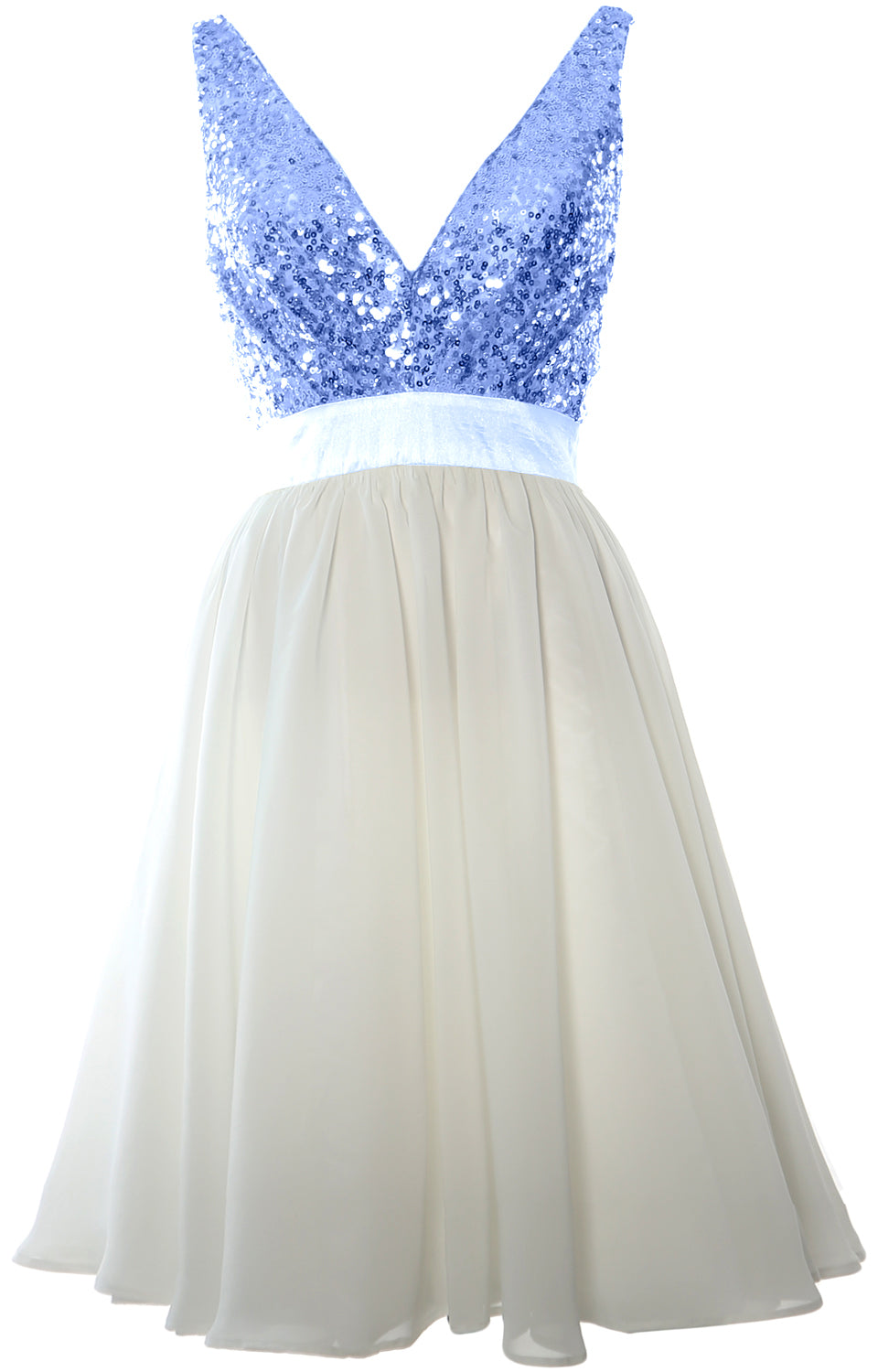 MACloth Short Bridesmaid Dresses Plunge V Neck Sequin Cocktail Party Formal Gown