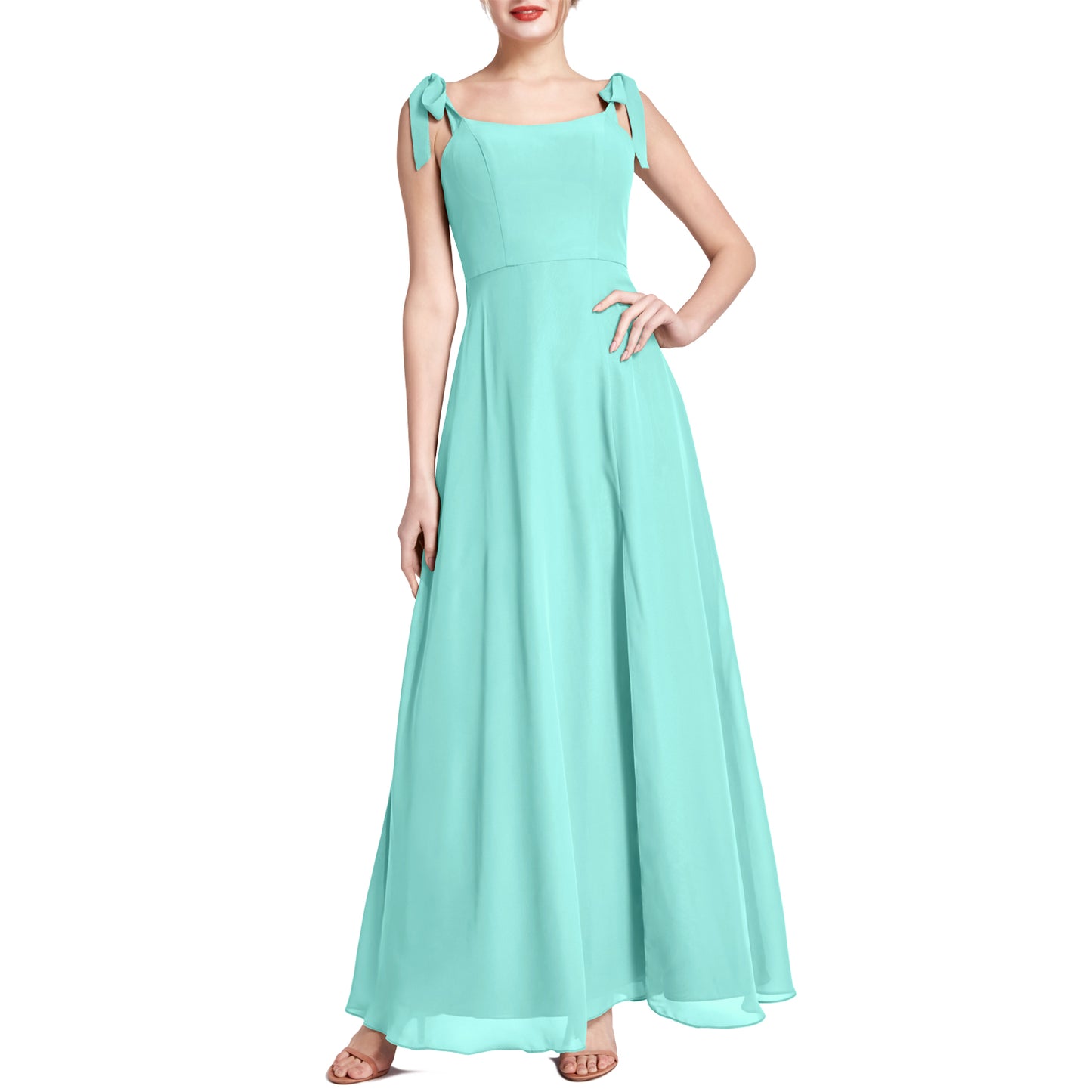 MACloth Damen Chiffon A-Linie Langes, hübsches Brautjungfernkleid für Hochzeit