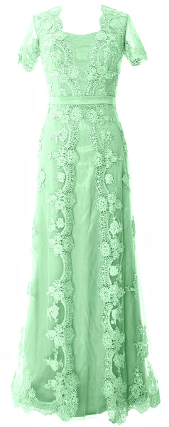 MACloth Women Mother of the Bride Dresses Short Sleeves Lace Formal Evening Gown