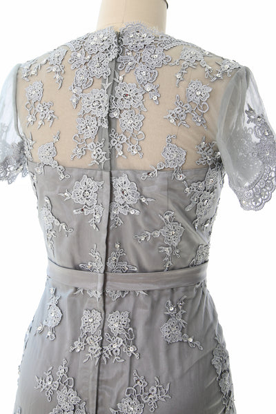 MACloth Women Mother of the Bride Dresses Short Sleeves Lace Formal Evening Gown
