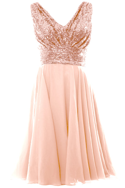 MACloth Women V Neck Sequin Short Wedding Bridesmaid Dresses Mother of Bride