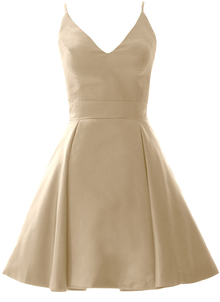 MACloth Mini Prom Homecoming Dresses V Neck Satin Wedding Guest Formal Gown