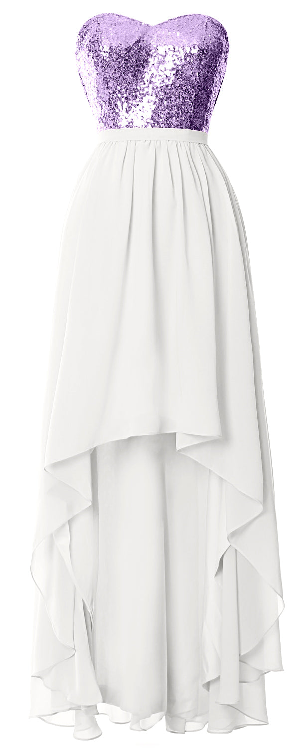 MACloth High Low Brautjungfernkleider Sweetheart Pailletten Hochzeitsfeierkleid
