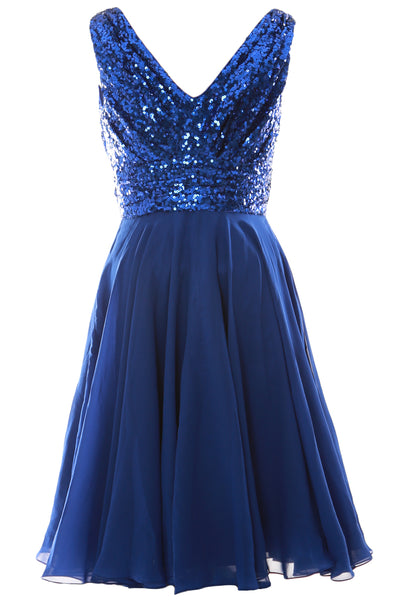 MACloth Women V Neck Sequin Short Wedding Bridesmaid Dresses Mother of Bride