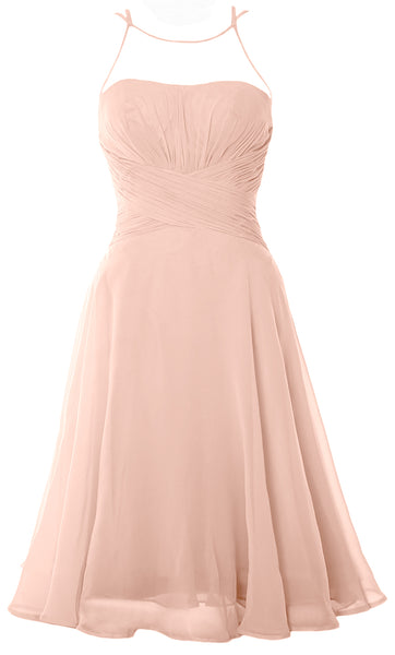 MACloth Elegant Illusion Short Cocktail Dress Chiffon Wedding Party Formal Gown