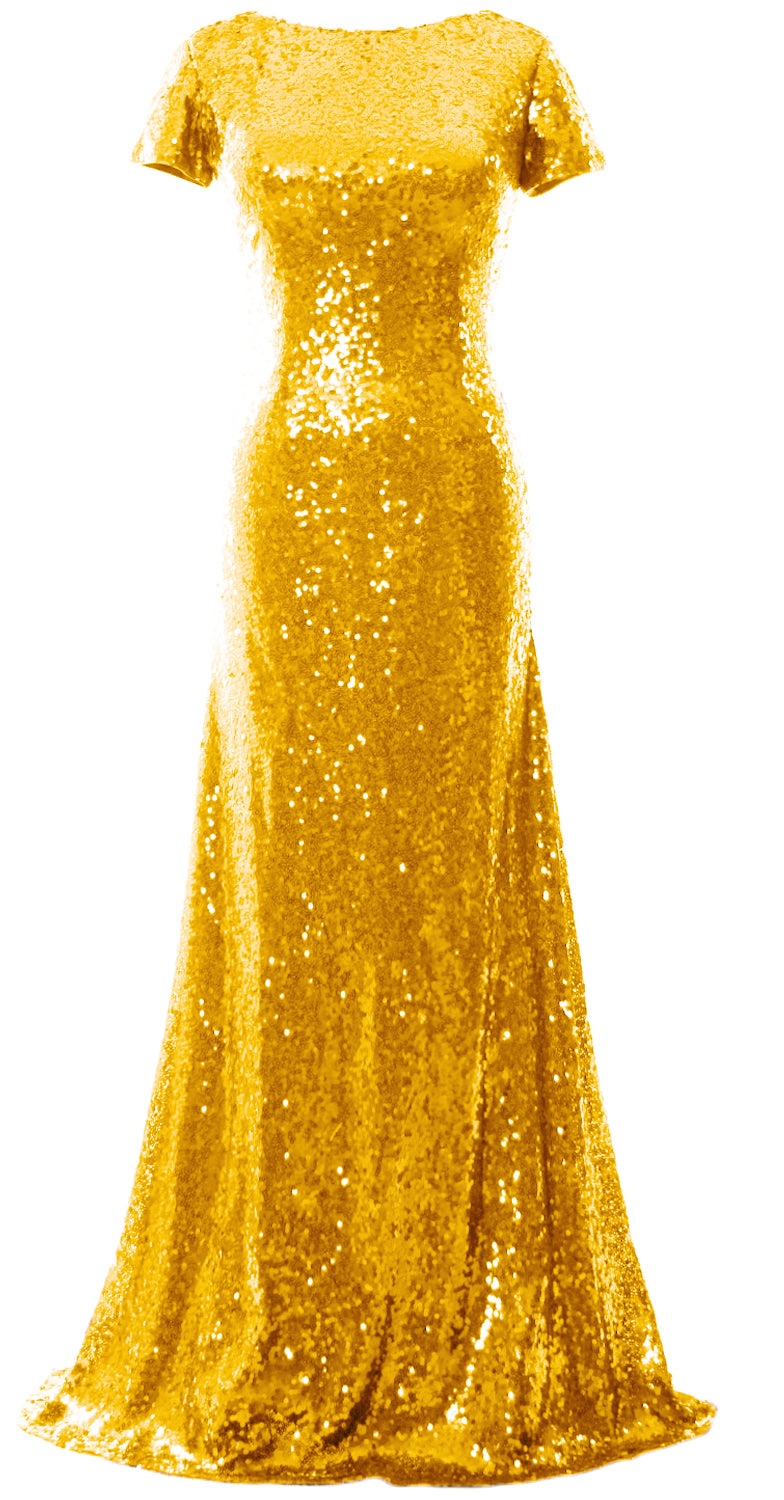 Vestido de dama de honor largo con lentejuelas y mangas cortas de sirena de MACloth, vestido de noche formal