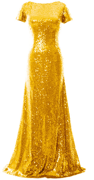 MACloth Mermaid Cap Sleeve Sequin Long Bridesmaid Dress Formal Evening Gown