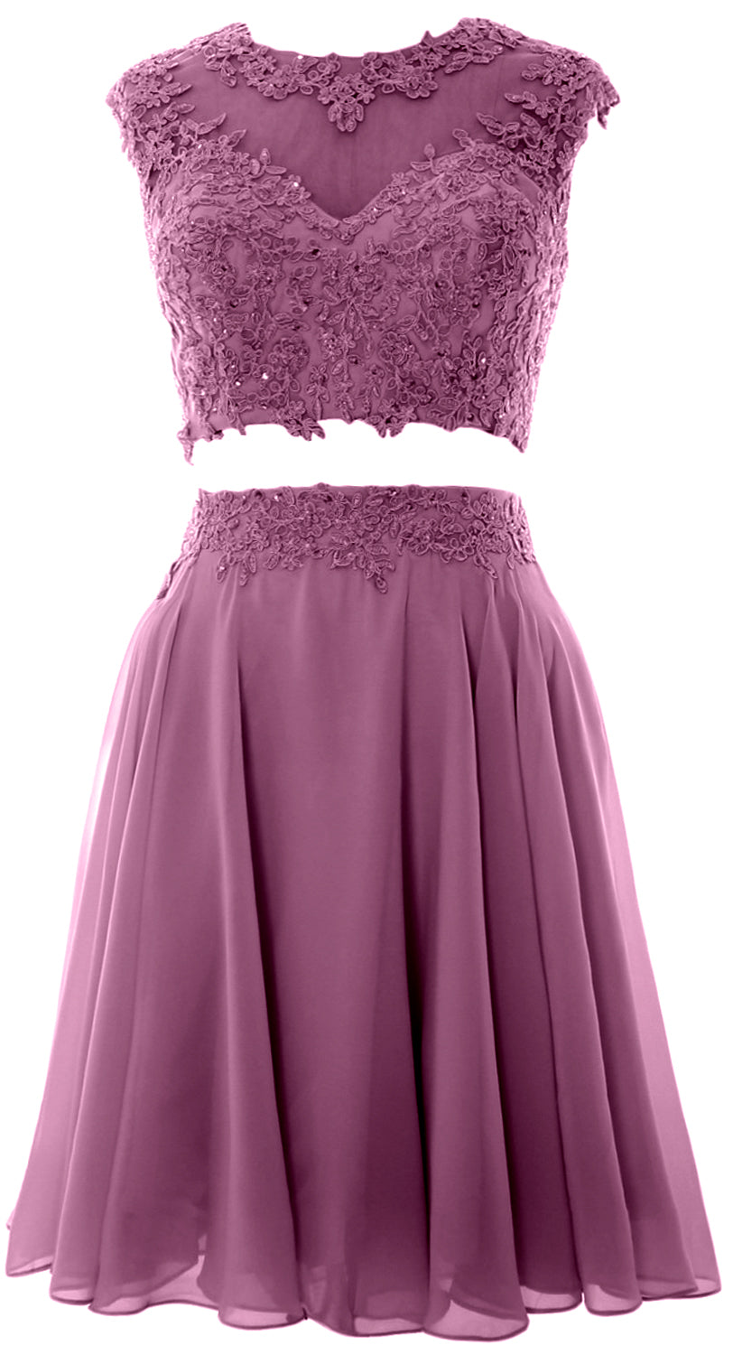 Vestido de fiesta de boda de encaje de 2 piezas estilo vintage para mujer de MACloth