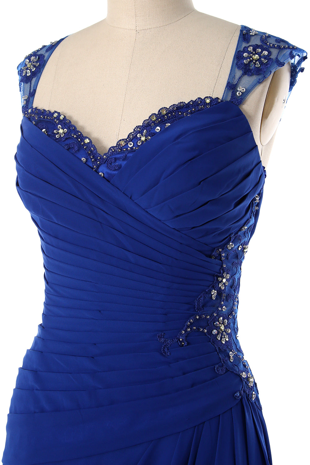 MACloth Women Cap Sleeves Long Mother of Bride Dress Open Back Party Formal Gown