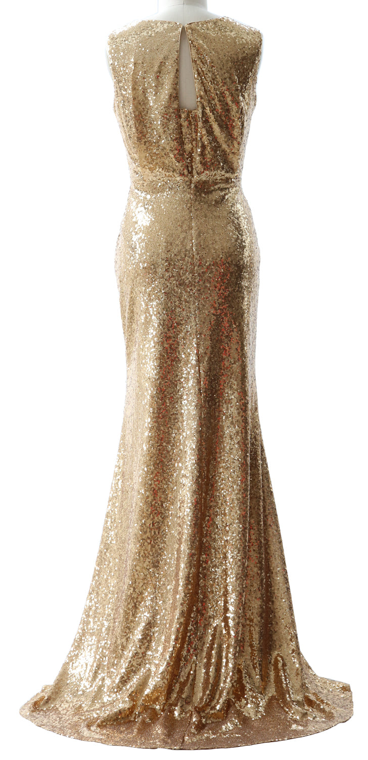 Vestido de dama de honor con lentejuelas y cuello en V de MACloth para mujer, vestido de fiesta de noche largo estilo sirena