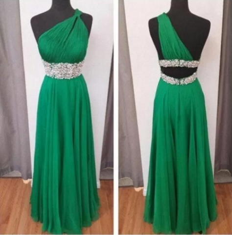 MACloth One Shoulder A Line Long Chiffon Green Prom Dress Evening Gown Wedding Party Formal Dresses