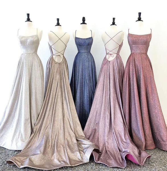 MACloth Spaghetti Straps Scoop Neck Long Prom Dress Navy Formal Evening Gown