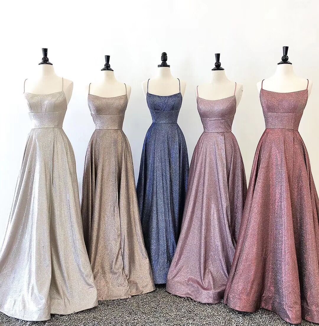 Vestido de fiesta largo con escote redondo y tirantes finos de MACloth, vestido de noche formal azul marino