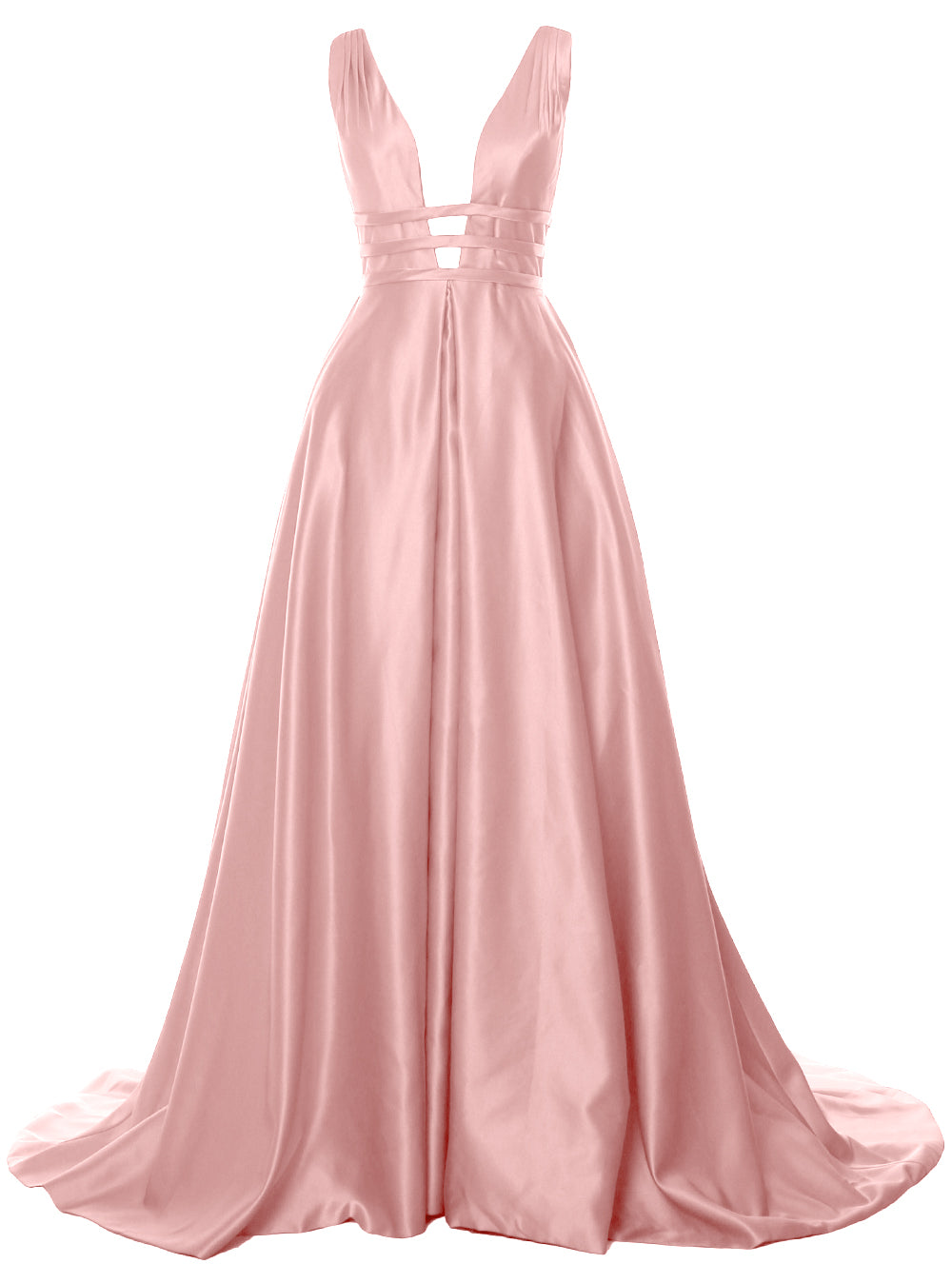 MACloth Damen Ballkleid mit tiefem V-Ausschnitt, Satin, ärmellos, formelle Abendkleider