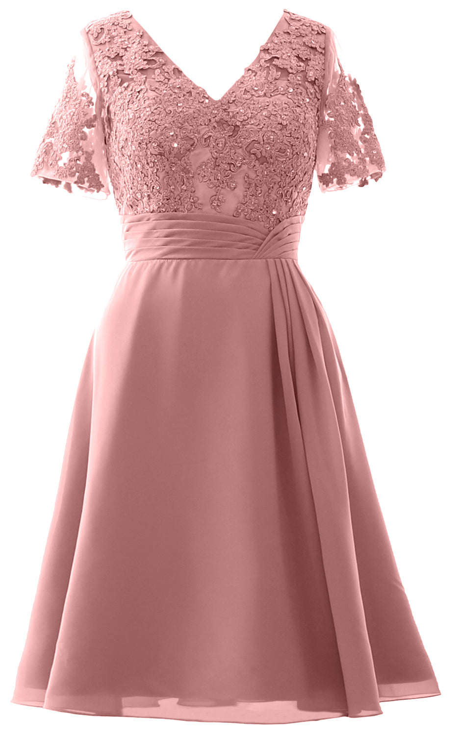 MACloth Frauen Knielange Mutter der Braut Kleider Kurze Ärmel Hochzeit