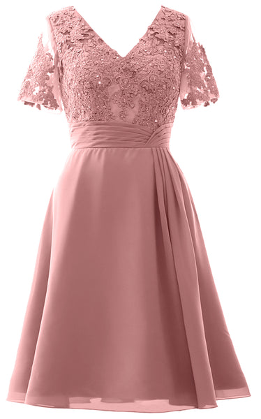 MACloth Women Knee Length Mother of Bride Dresses Short Sleeves Wedding