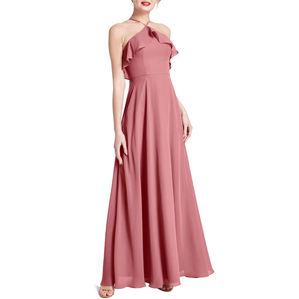MACloth Women Ruffle Overlay Maxi Wedding Party Bridesmaid Dresses Evening Gown