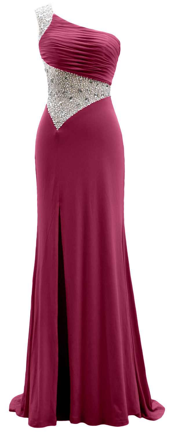 MACloth One Shoulder Prom Dresses with Split Mermaid Jersey Evening Formal Gown