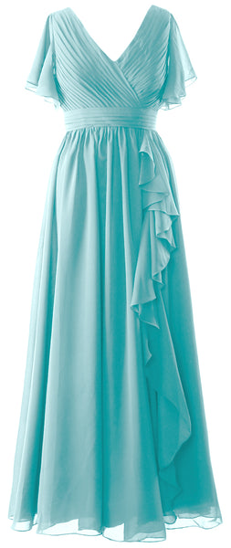 MACloth Mother of the Bride Dresses with Sleeves V Neck Long Wedding Formal Gown