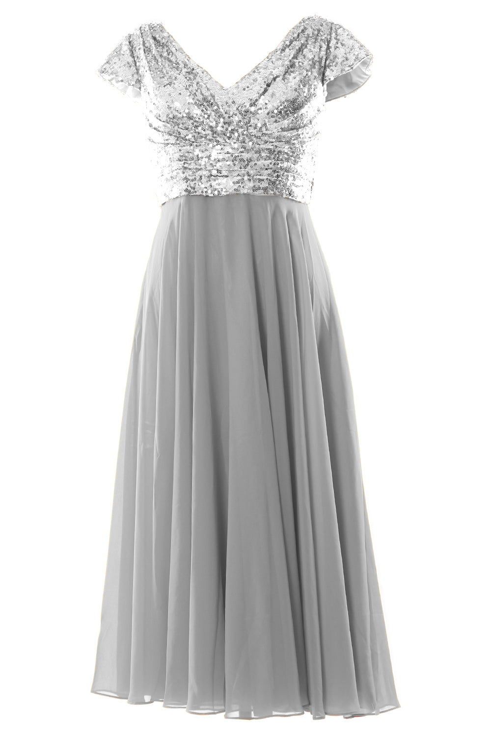 MACloth Damen Kleider für die Brautmutter, wadenlang, Pailletten, Flügelärmel, Brautjungfer