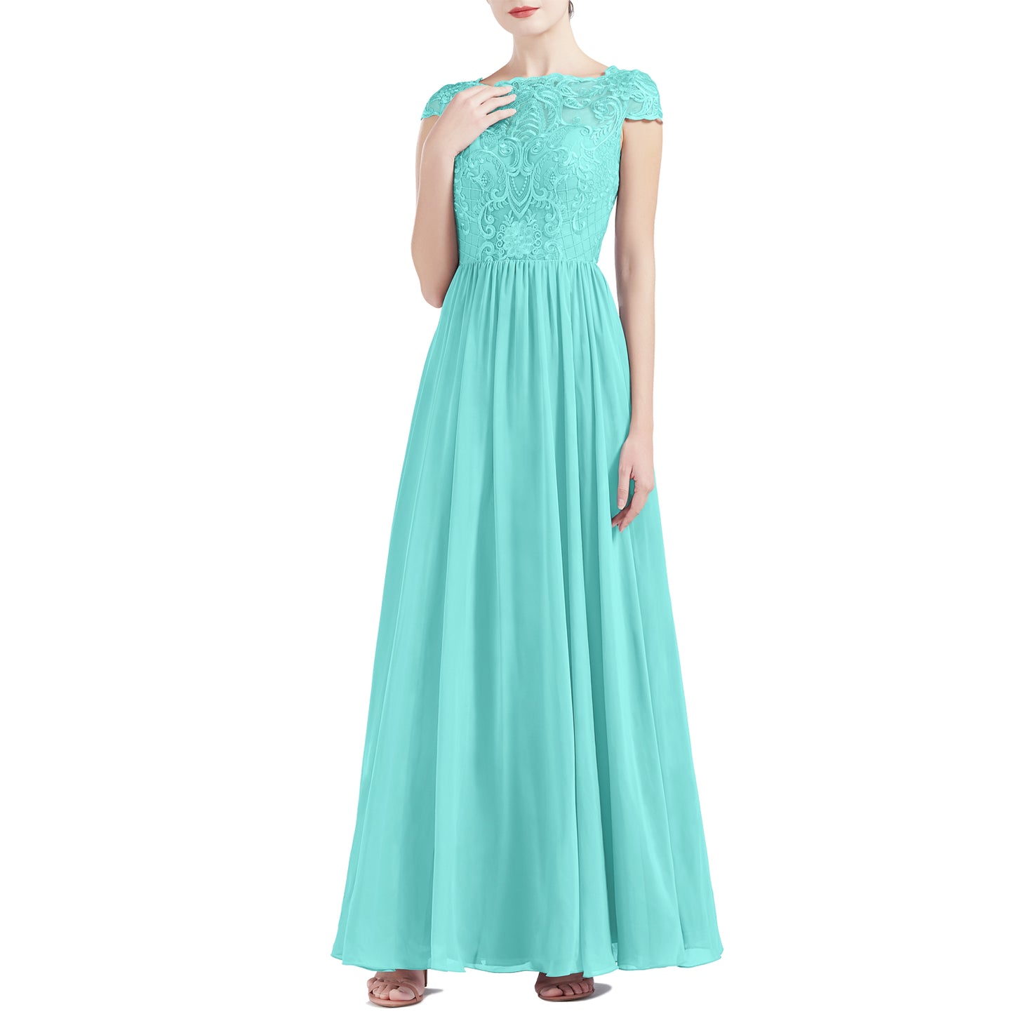 MACloth Women Cap Sleeve Scoop Lace Long Wedding Mother Bride Dresses Formal