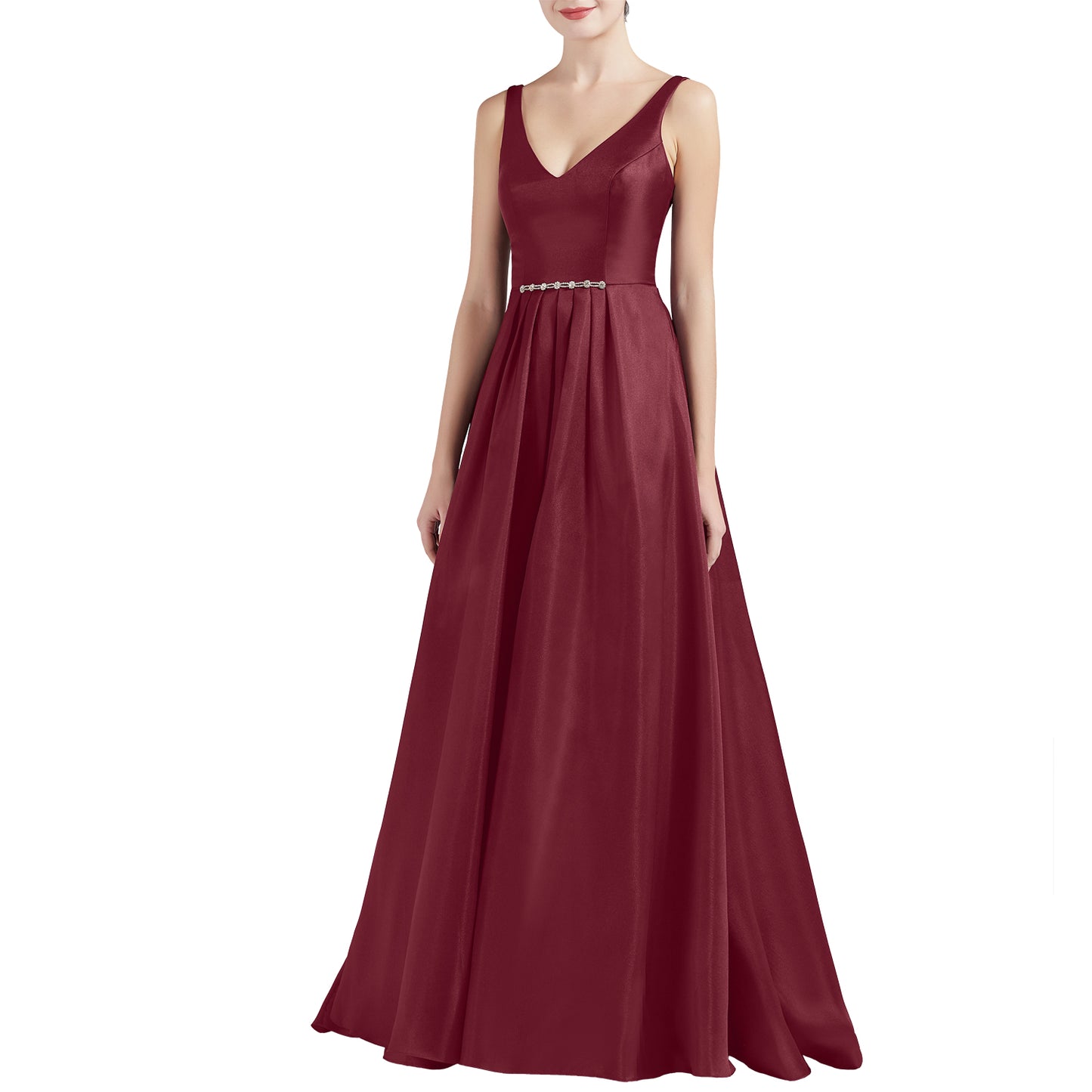 MACloth Mujeres A Línea V Cuello Largo Satén Vestidos de Fiesta de Graduación Vestido de Baile de Boda