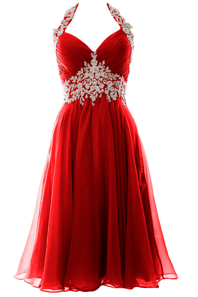 MACloth Women Halter Short Lace Beading Wedding Guest Dresses Homecoming