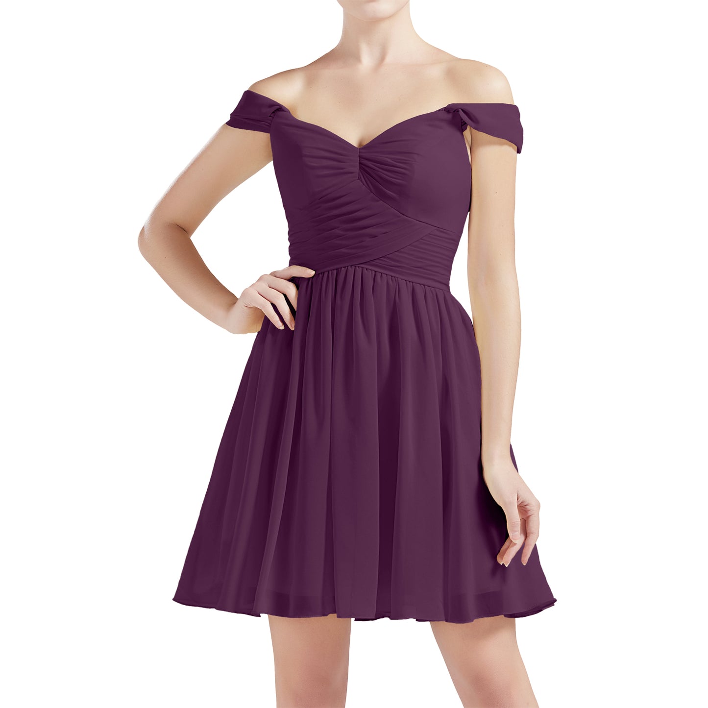 MACloth Damen Schulterfrei Kurze Chiffon Brautjungfernkleider Hochzeit Party BD MoH