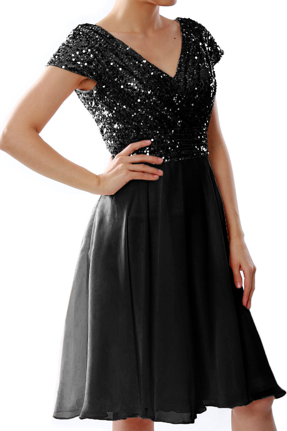 MACloth Mujeres Vestidos cortos para madre de la novia Mangas cortas Dama de honor Lentejuelas