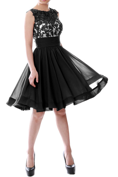 MACloth Women Beaded Lace Chiffon Short Prom Formal Dress Cocktail Party Gown
