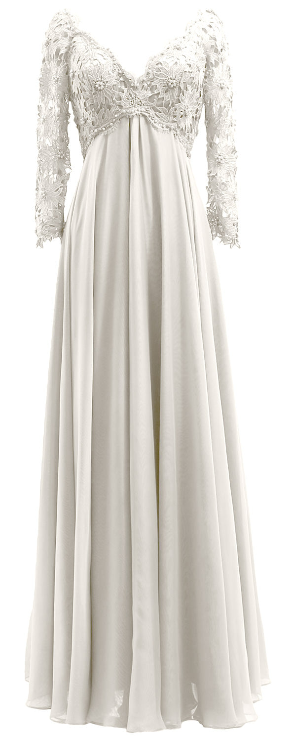 MACloth Damen Abendkleid für die Brautmutter, V-Ausschnitt, Spitze, lange Ärmel