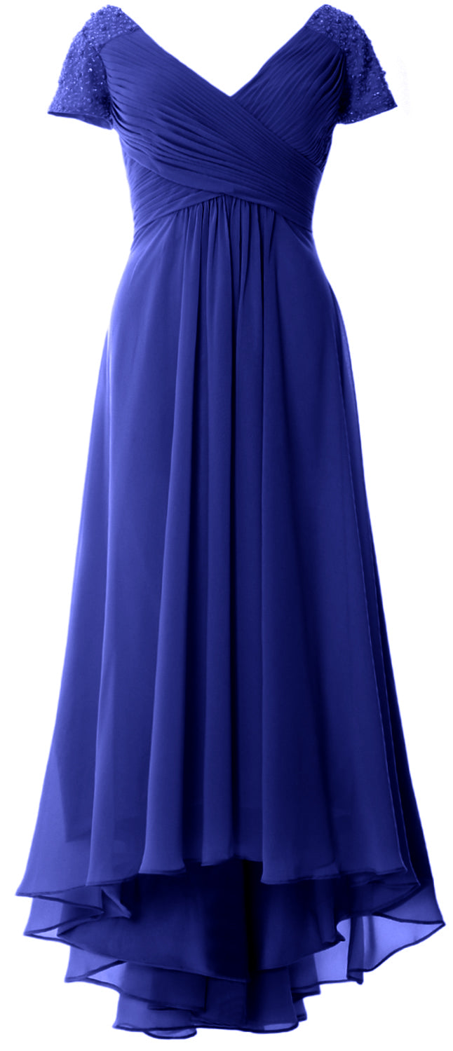 MACloth Mujeres Manga Corta Cuello En V Hi Lo Madre De La Novia Vestidos De Novio Vestido De Noche