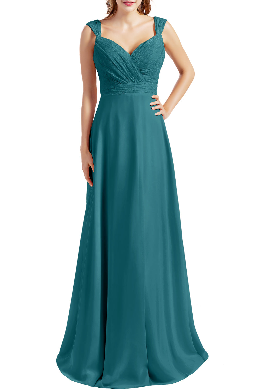 MACloth Damen Brautjungfernkleid mit Spitzenmieder, Chiffon, lang, formelles Abendkleid