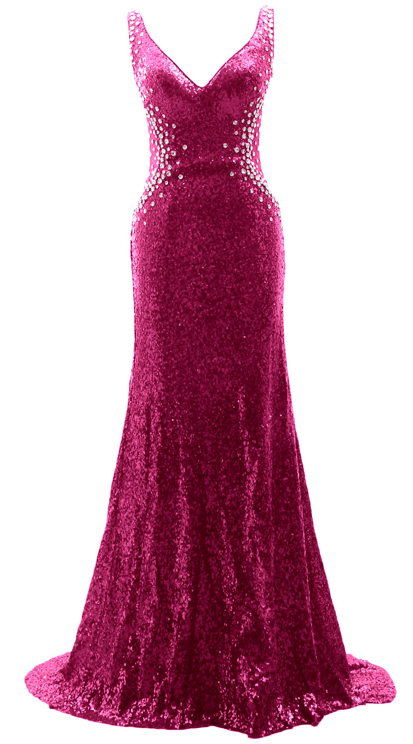 MACloth Women Prom Dresses Mermaid Sleeveless Sequin Party Evening Formal Gown
