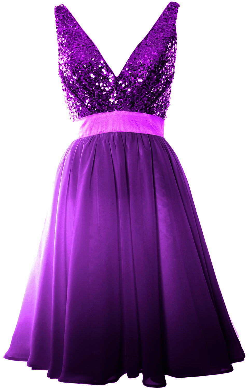 MACloth Short Bridesmaid Dresses Plunge V Neck Sequin Cocktail Party Formal Gown