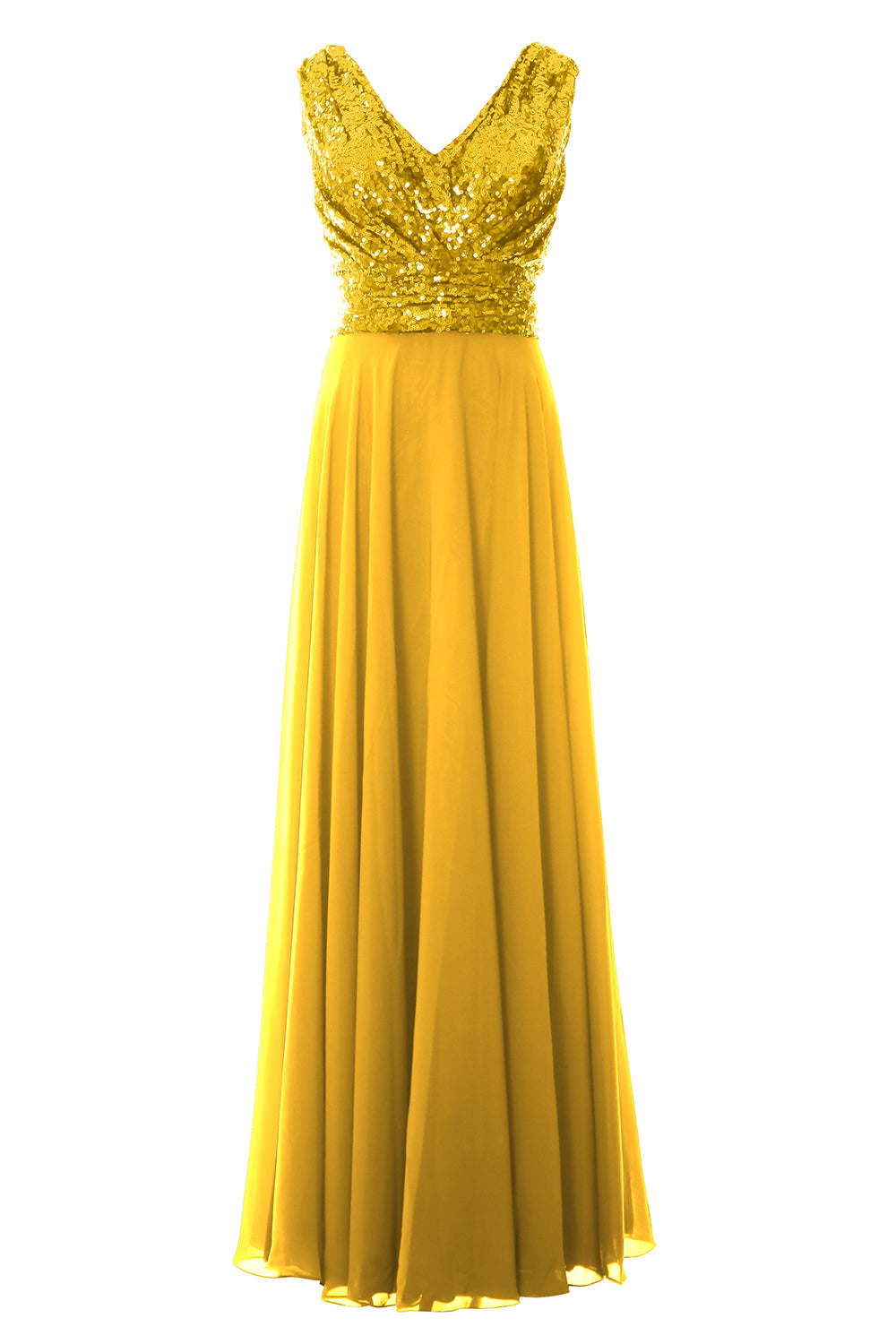 MACloth Women Sleeveless Long Bridesmaid Dresses V Neck Sequin Evening Gown