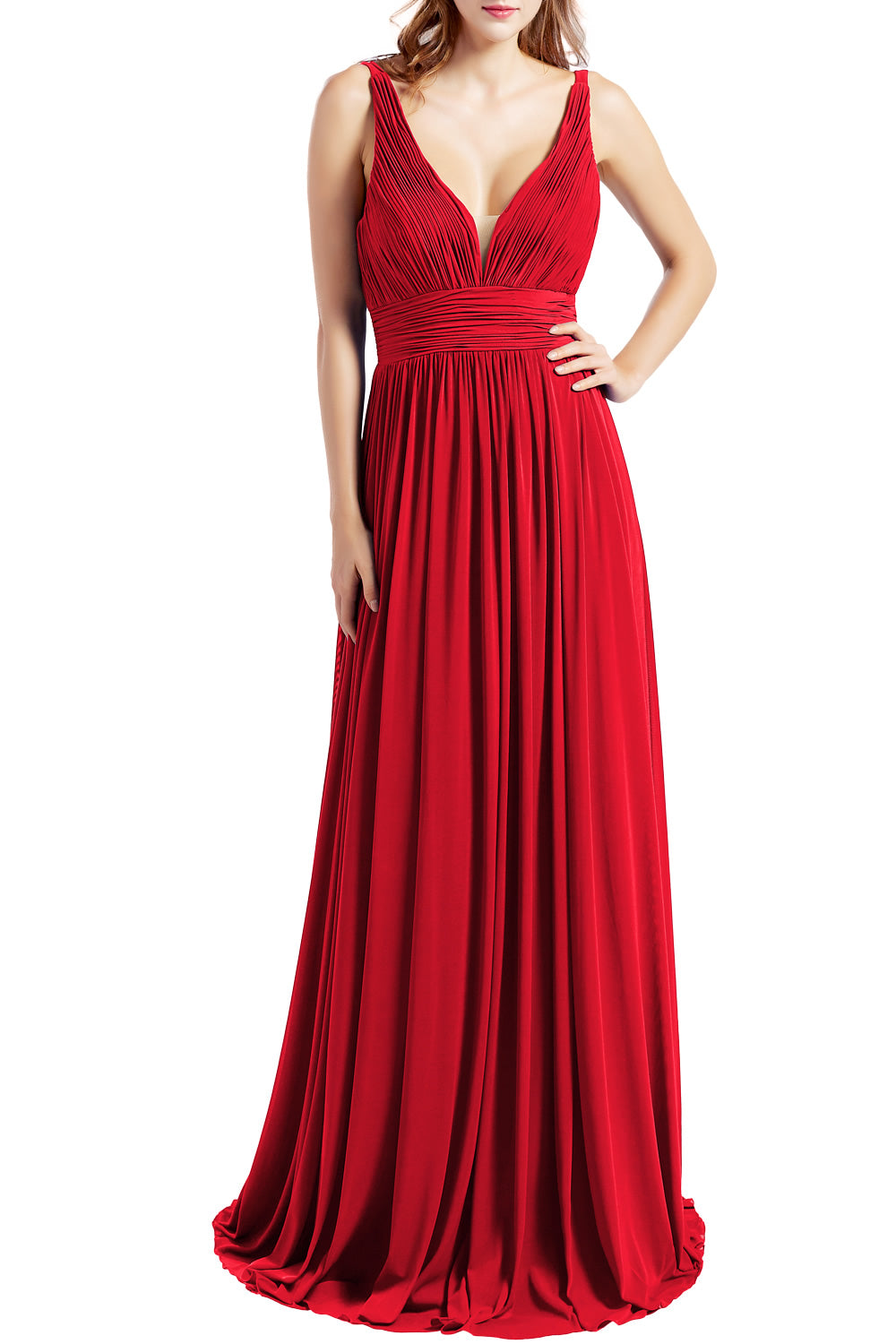 MACloth Women Sleeveless V Neck Bridesmaid Dresses Beach Wedding