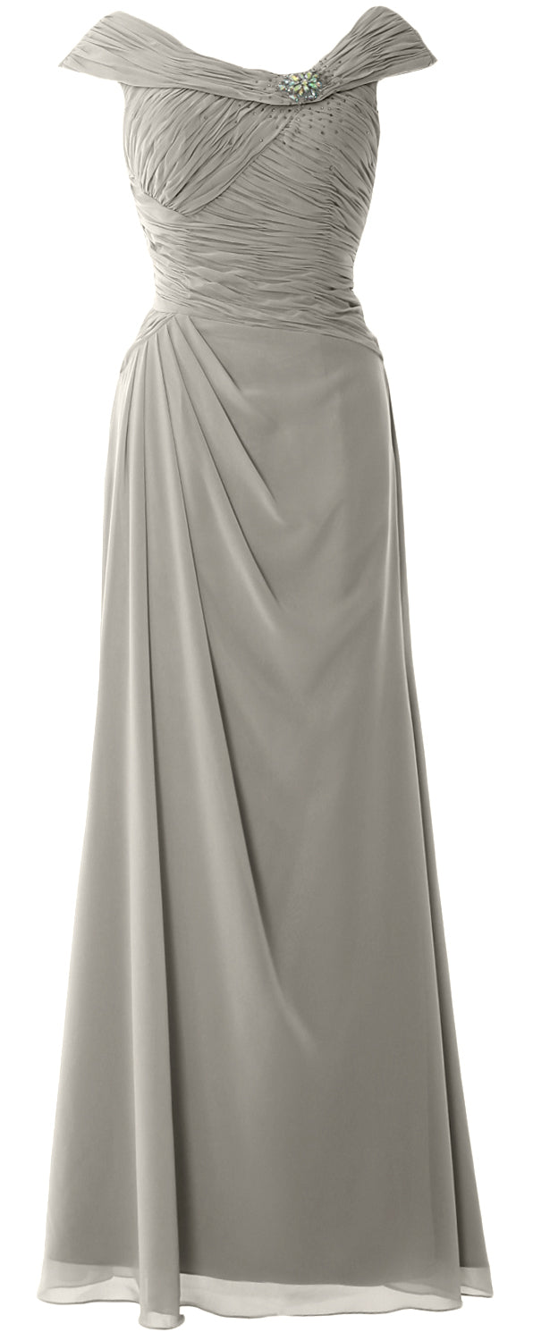MACloth Women Cap Sleeves Boat Neck Formal Gown Long Mother of the Bride Dress