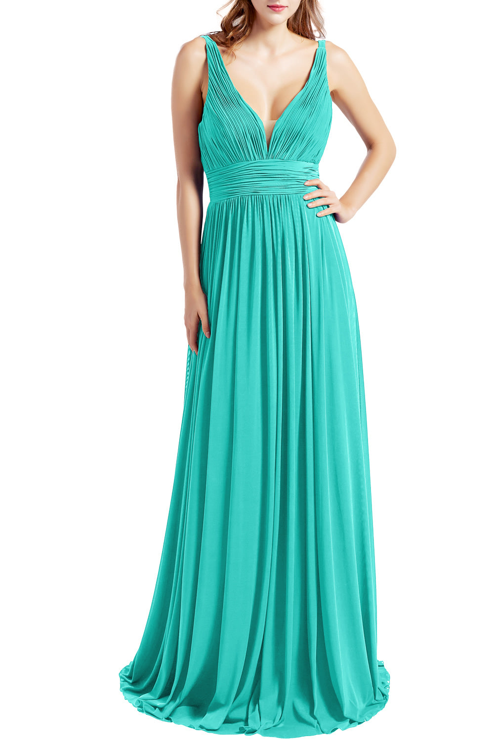 MACloth Women Sleeveless V Neck Bridesmaid Dresses Beach Wedding