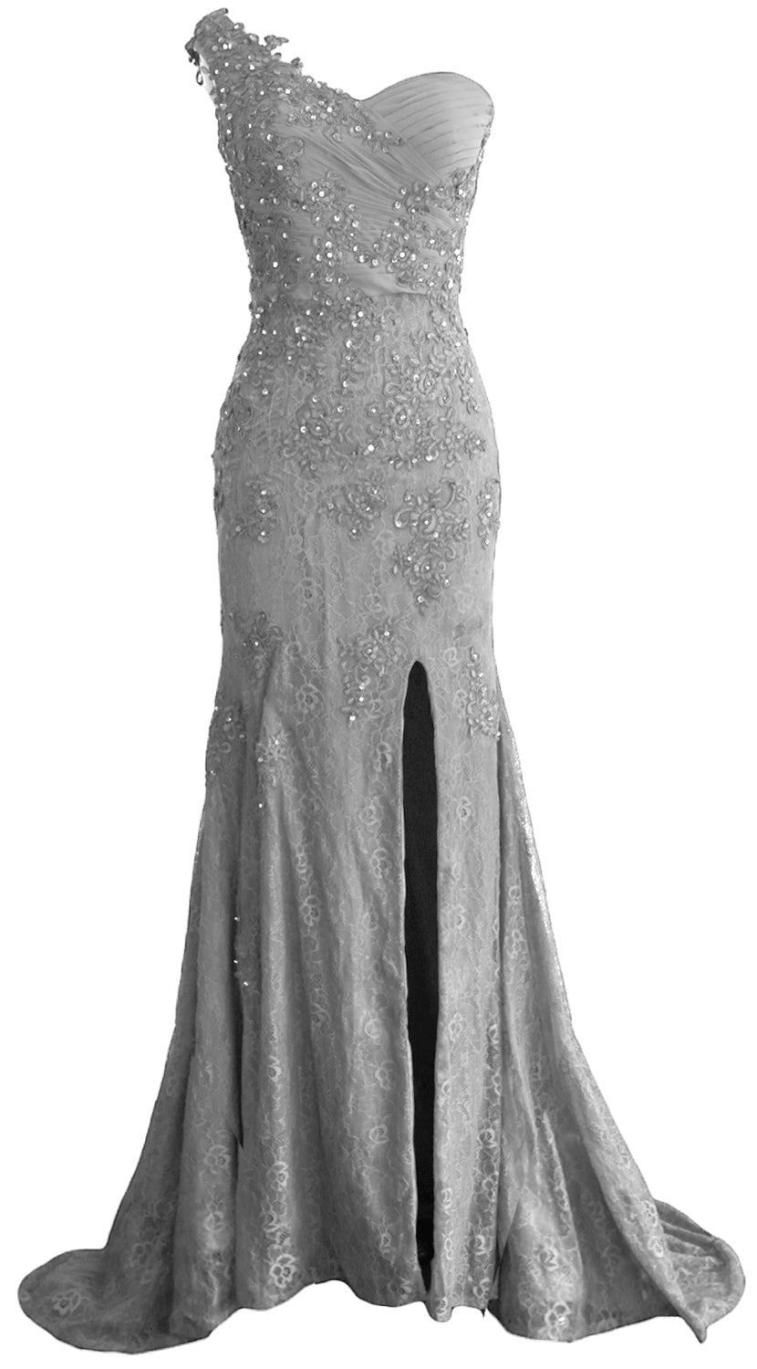 MACloth Women Prom Dresses Mermaid One Shoulder Long Lace Maxi Wedding Gown Long