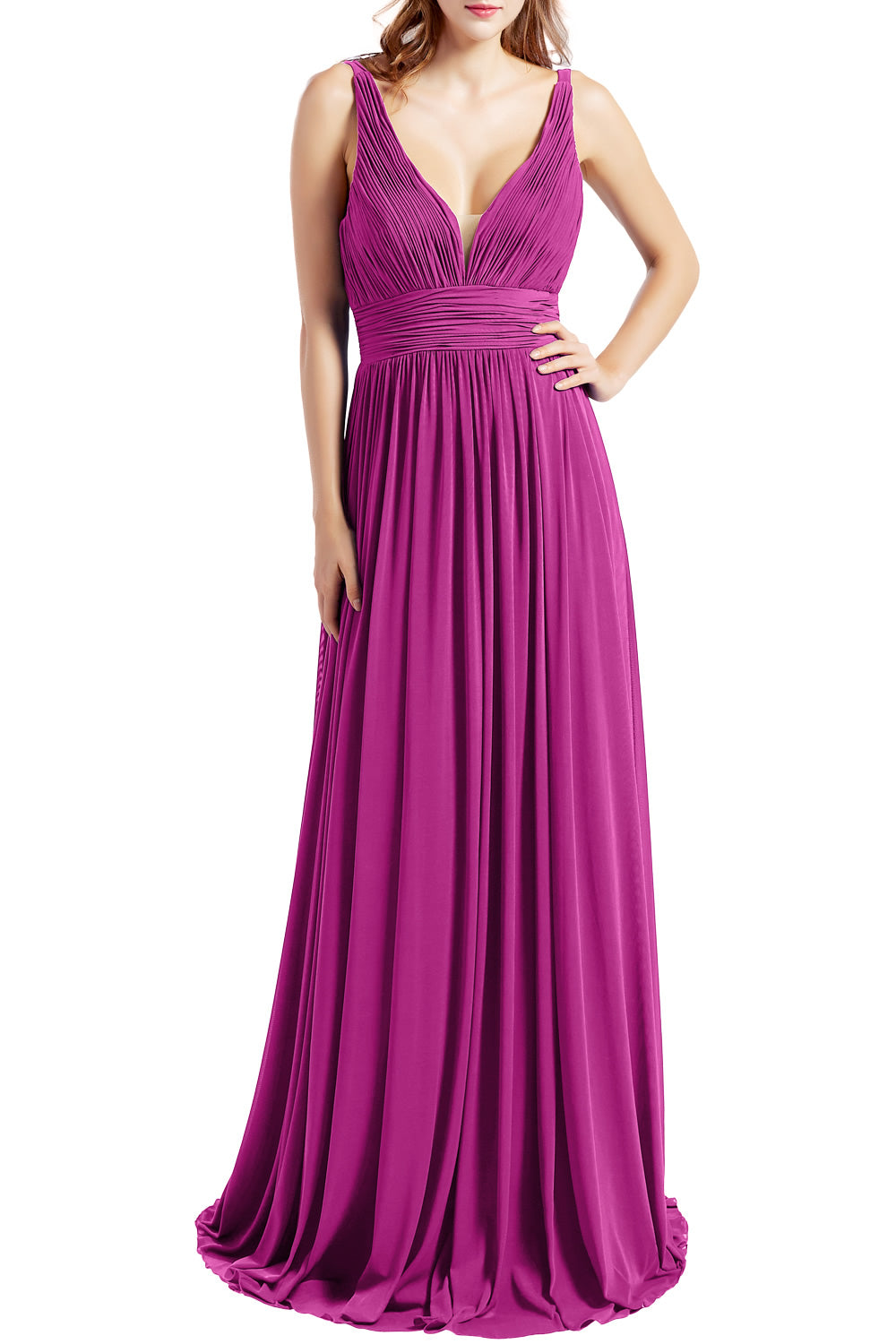 MACloth Women Sleeveless V Neck Bridesmaid Dresses Beach Wedding
