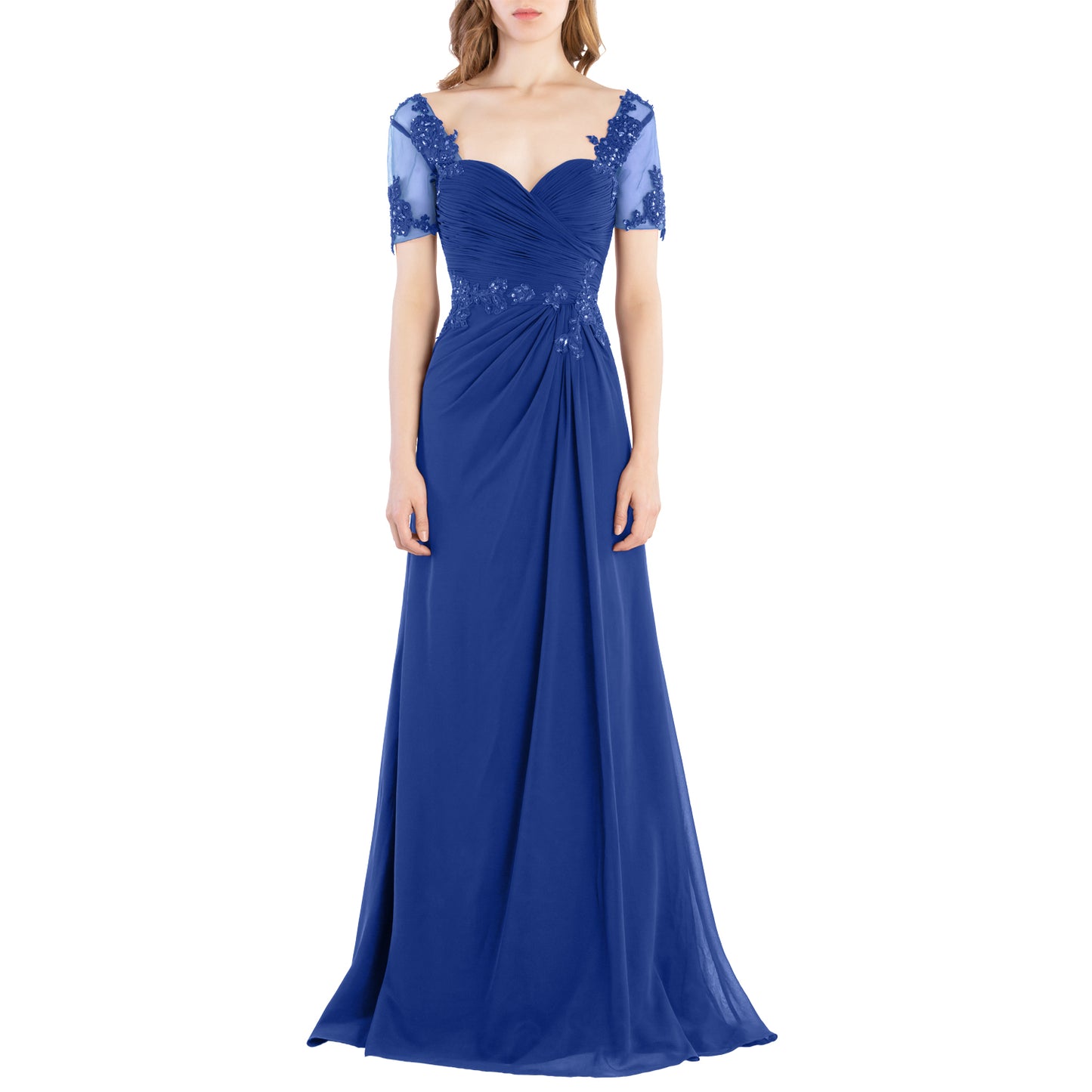 MACloth Women Vintage Short Sleeves Long Wedding Mother Bride Bridesmaid Dresses