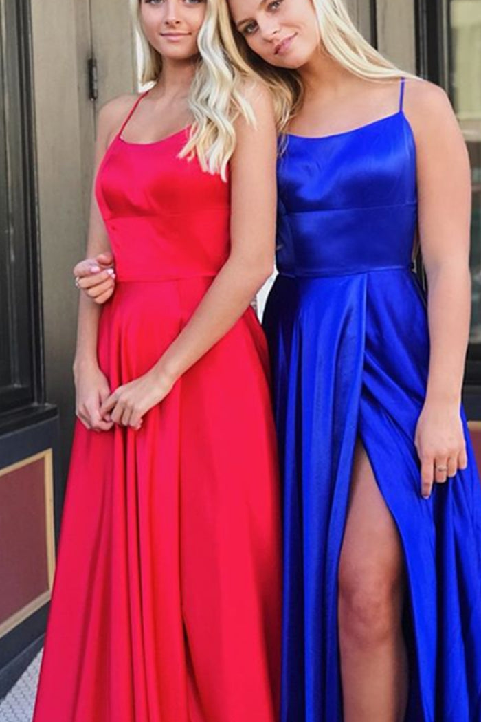 Vestido de fiesta estilo regencia con tirantes finos y espalda abierta de MACloth, vestido de noche formal de satén