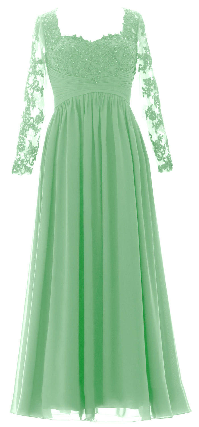 MACloth Damen Kleider für die Brautmutter, Spitze, formelles Abendkleid mit Ärmeln