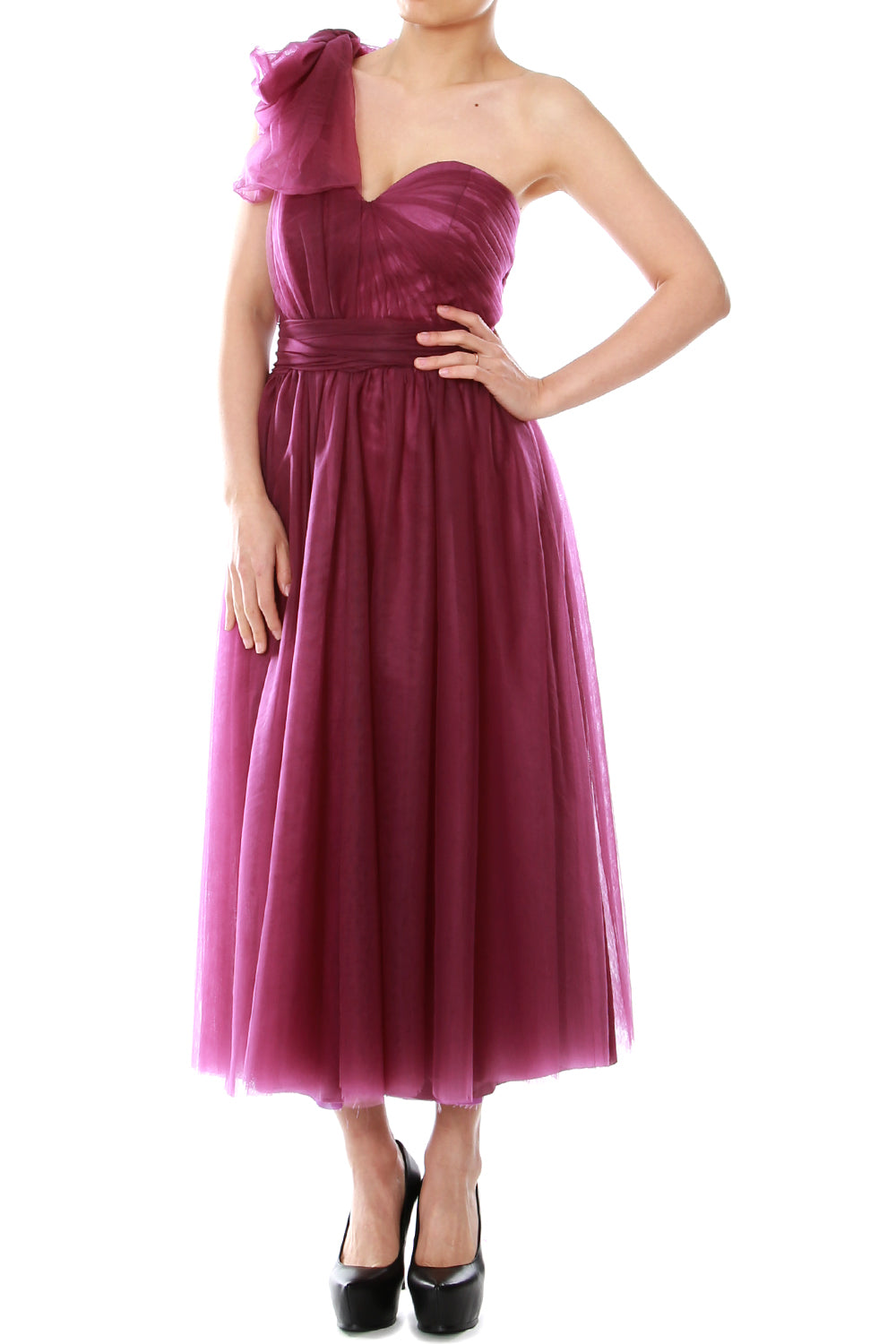 MACloth Midi Convertible Vestidos de dama de honor Vestido de fiesta de boda de tul