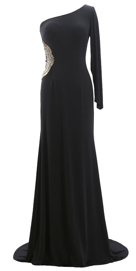 MACloth Vestido de fiesta largo de un hombro para mujer, vestido de noche formal de jersey