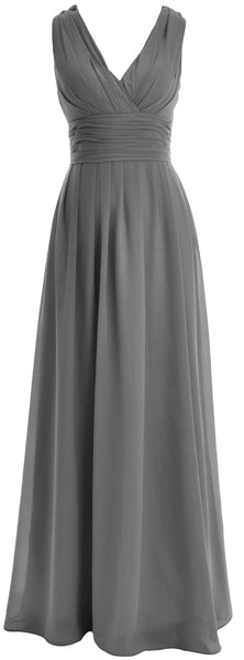MACloth Long Romantic Wedding Party Bridesmaid Dresses V neck Sleeveless
