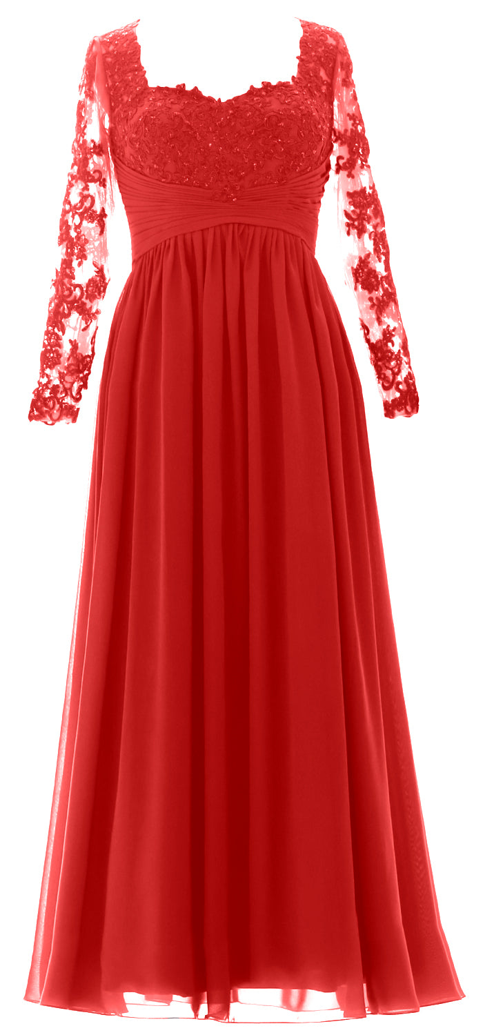 MACloth Damen Kleider für die Brautmutter, Spitze, formelles Abendkleid mit Ärmeln