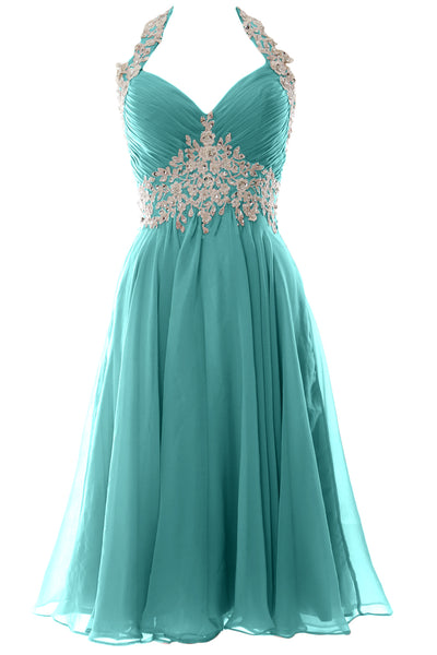 MACloth Women Halter Short Lace Beading Wedding Guest Dresses Homecoming